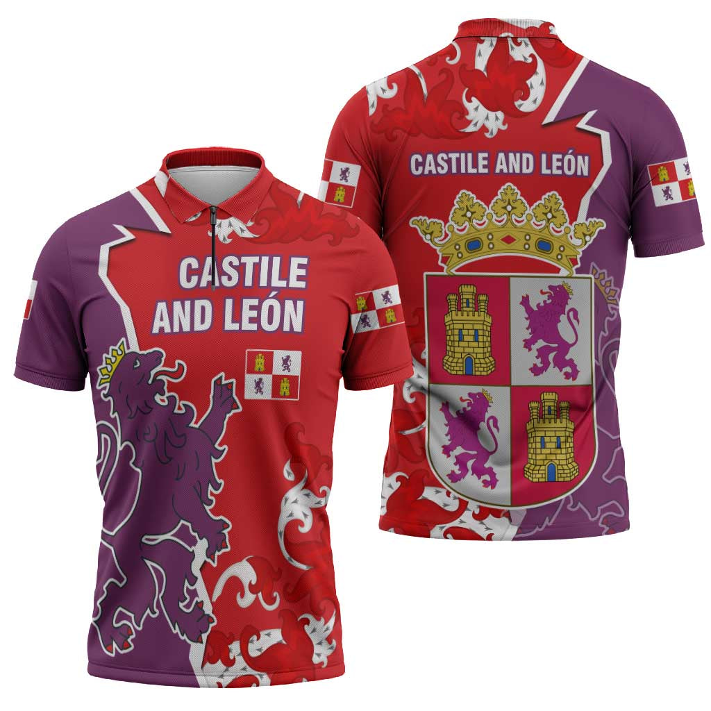 Castile and León Flag Zipper Polo Shirt Autonomous Community of Spain - Wonder Print Shop