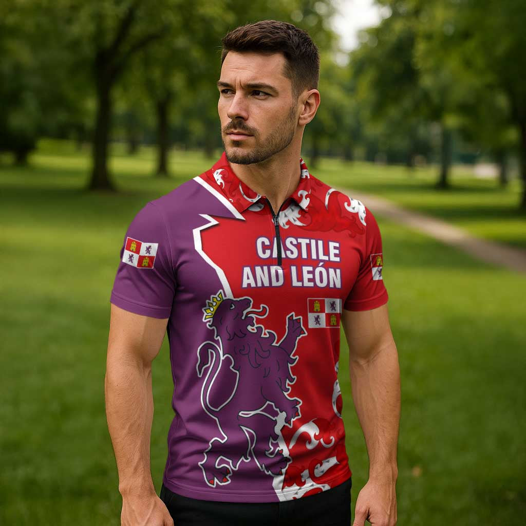 Castile and León Flag Zipper Polo Shirt Autonomous Community of Spain - Wonder Print Shop