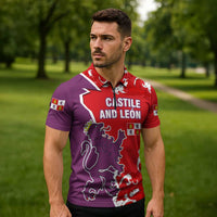 Castile and León Flag Zipper Polo Shirt Autonomous Community of Spain - Wonder Print Shop