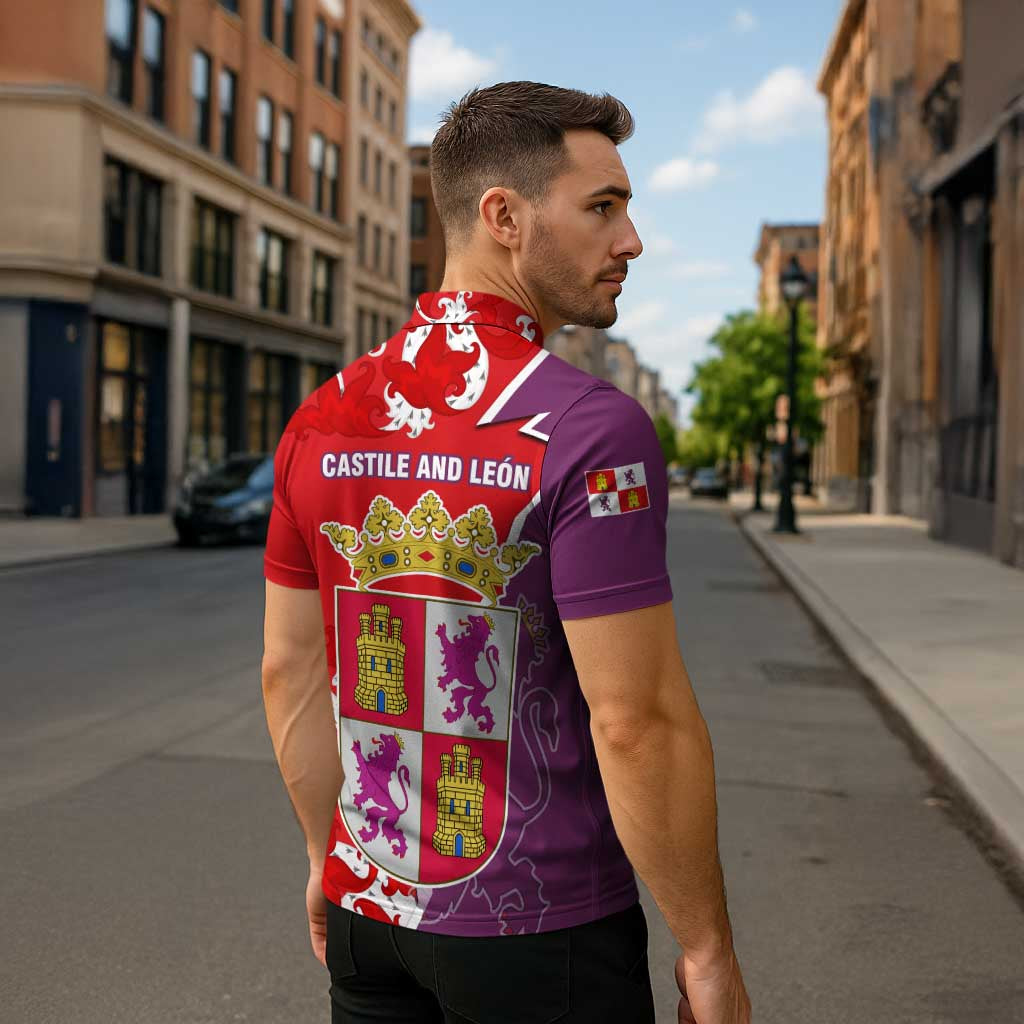Castile and León Flag Zipper Polo Shirt Autonomous Community of Spain - Wonder Print Shop