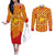 Catalonia Flag Couples Matching Off The Shoulder Long Sleeve Dress and Long Sleeve Button Shirt Autonomous Community of Spain - Wonder Print Shop
