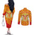 Catalonia Flag Couples Matching Off The Shoulder Long Sleeve Dress and Long Sleeve Button Shirt Autonomous Community of Spain - Wonder Print Shop