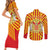 Catalonia Flag Couples Matching Short Sleeve Bodycon Dress and Long Sleeve Button Shirt Autonomous Community of Spain - Wonder Print Shop