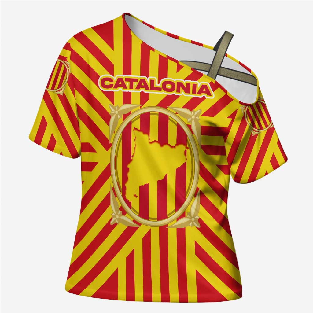 Catalonia Flag Cross Shoulder Shirt Autonomous Community of Spain - Wonder Print Shop
