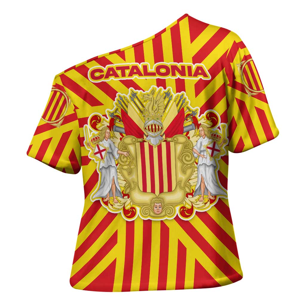 Catalonia Flag Cross Shoulder Shirt Autonomous Community of Spain - Wonder Print Shop