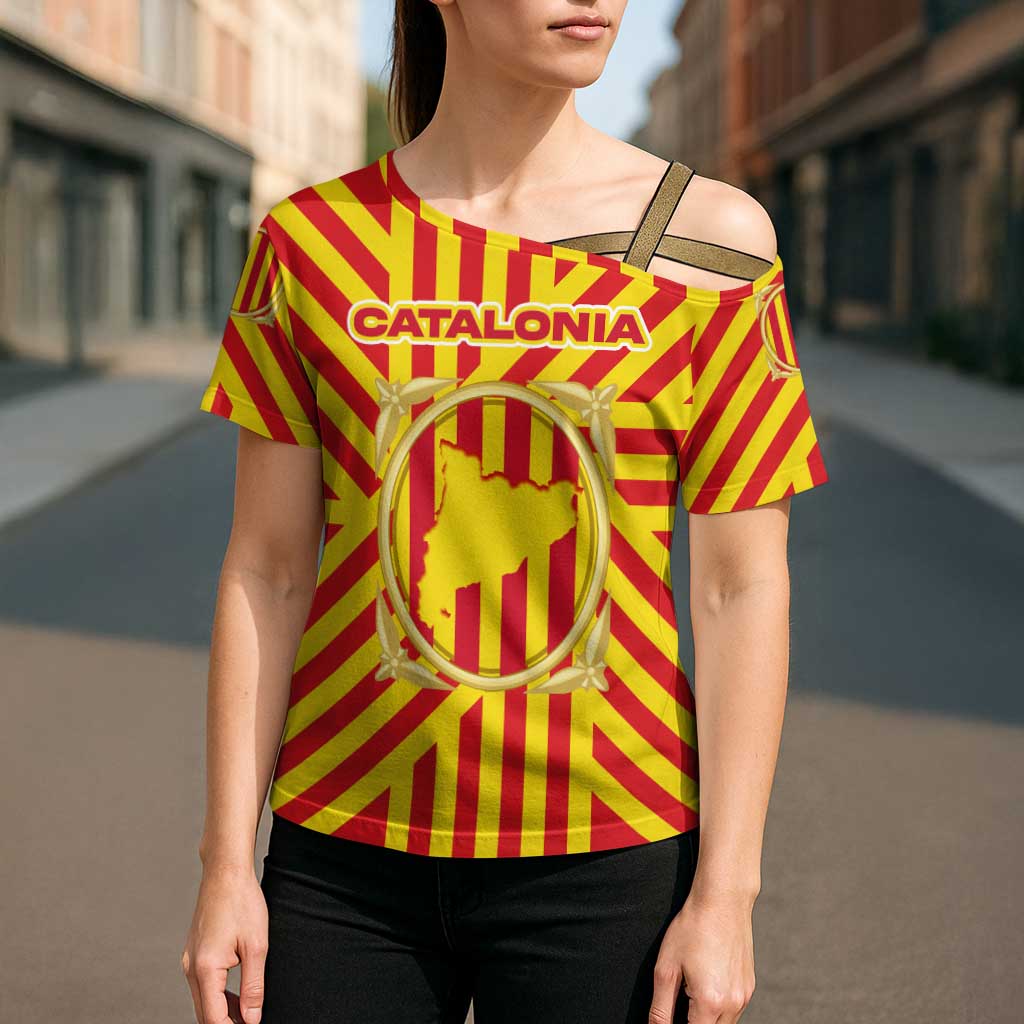 Catalonia Flag Cross Shoulder Shirt Autonomous Community of Spain - Wonder Print Shop