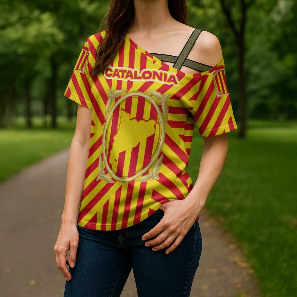 Catalonia Flag Cross Shoulder Shirt Autonomous Community of Spain - Wonder Print Shop