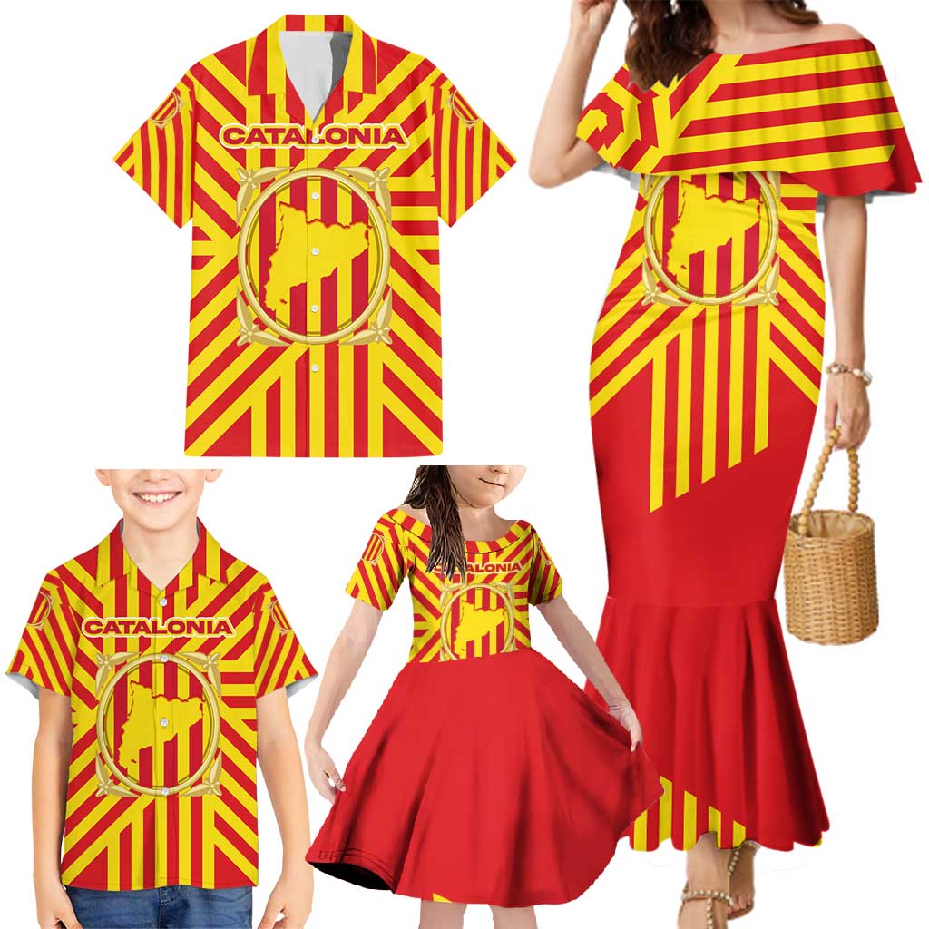 Catalonia Flag Family Matching Mermaid Dress and Hawaiian Shirt Autonomous Community of Spain - Wonder Print Shop