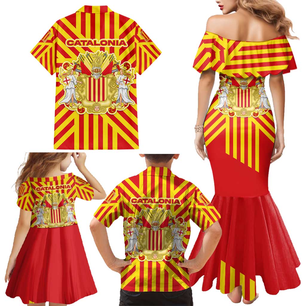 Catalonia Flag Family Matching Mermaid Dress and Hawaiian Shirt Autonomous Community of Spain - Wonder Print Shop