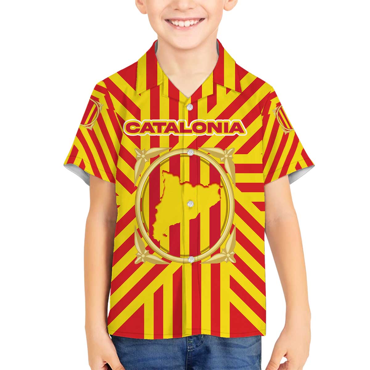 Catalonia Flag Family Matching Off The Shoulder Long Sleeve Dress and Hawaiian Shirt Autonomous Community of Spain - Wonder Print Shop