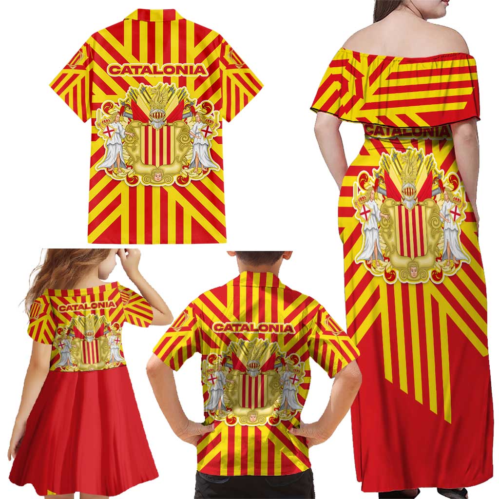 Catalonia Flag Family Matching Off Shoulder Maxi Dress and Hawaiian Shirt Autonomous Community of Spain - Wonder Print Shop