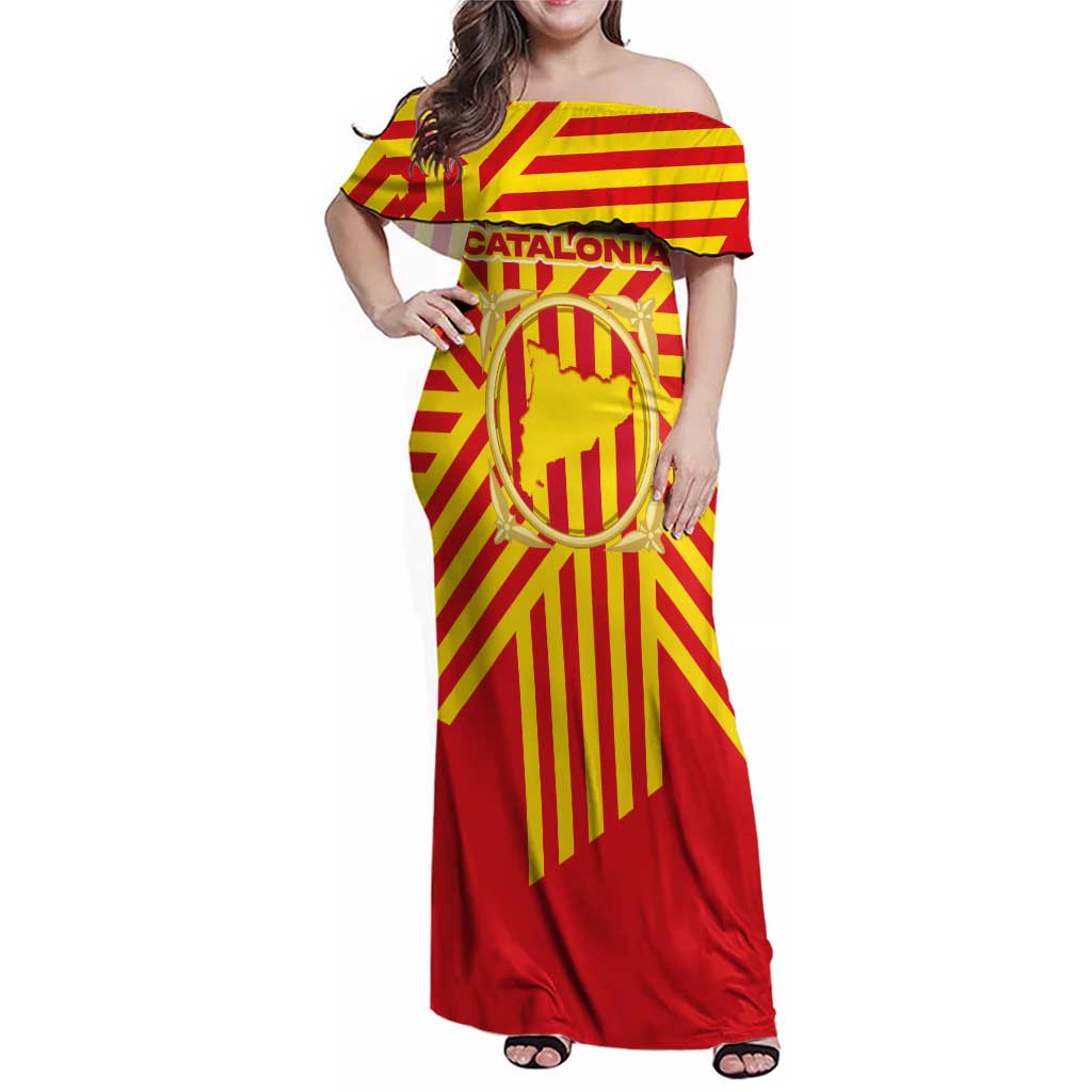 Catalonia Flag Family Matching Off Shoulder Maxi Dress and Hawaiian Shirt Autonomous Community of Spain - Wonder Print Shop