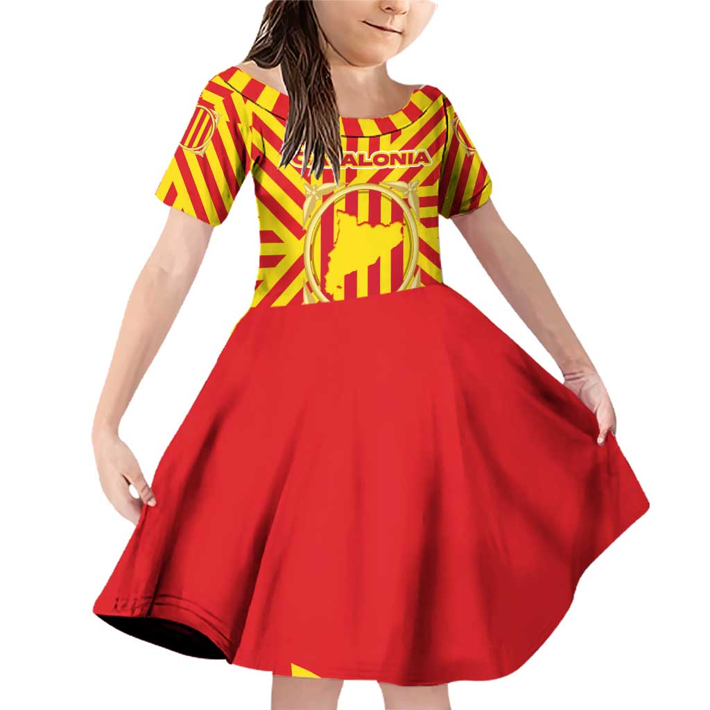 Catalonia Flag Family Matching Off Shoulder Short Dress and Hawaiian Shirt Autonomous Community of Spain - Wonder Print Shop