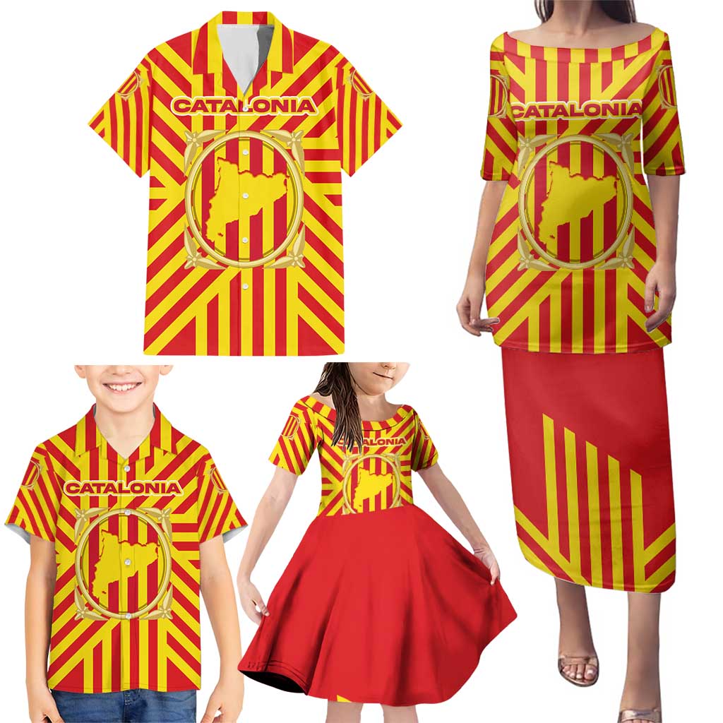 Catalonia Flag Family Matching Puletasi and Hawaiian Shirt Autonomous Community of Spain - Wonder Print Shop