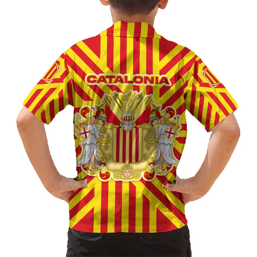 Catalonia Flag Family Matching Short Sleeve Bodycon Dress and Hawaiian Shirt Autonomous Community of Spain - Wonder Print Shop