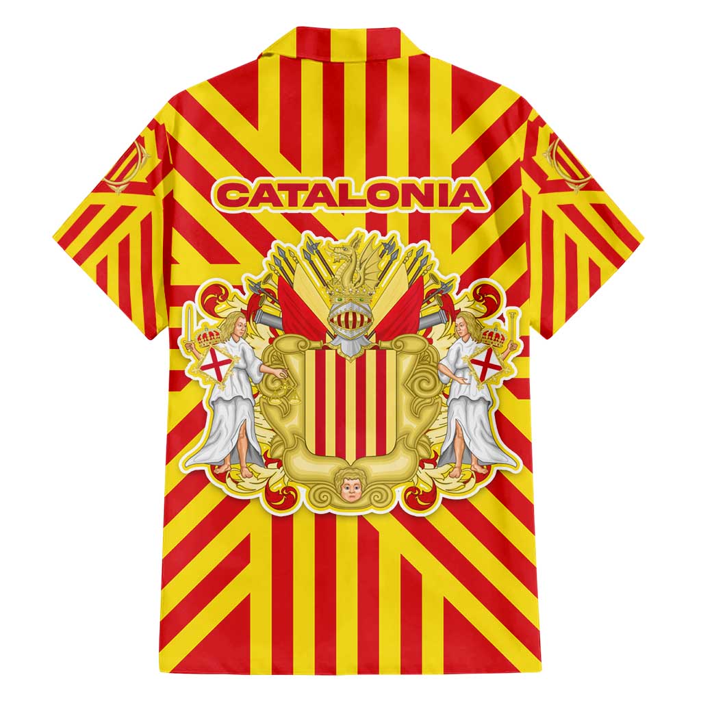 Catalonia Flag Family Matching Short Sleeve Bodycon Dress and Hawaiian Shirt Autonomous Community of Spain - Wonder Print Shop