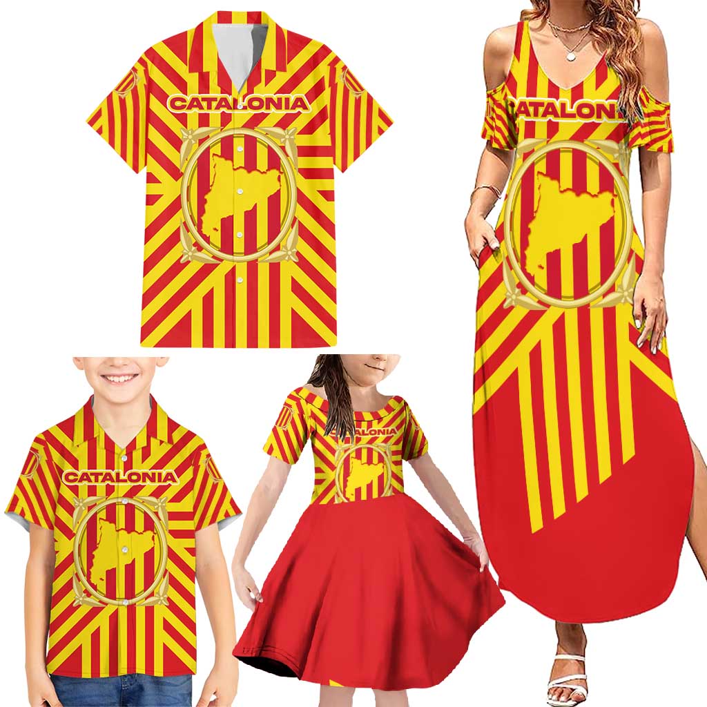 Catalonia Flag Family Matching Summer Maxi Dress and Hawaiian Shirt Autonomous Community of Spain - Wonder Print Shop