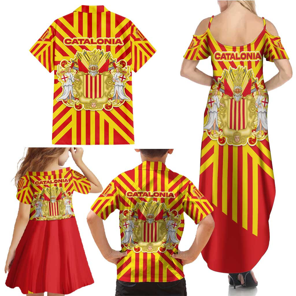 Catalonia Flag Family Matching Summer Maxi Dress and Hawaiian Shirt Autonomous Community of Spain - Wonder Print Shop