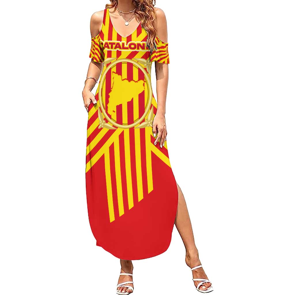 Catalonia Flag Family Matching Summer Maxi Dress and Hawaiian Shirt Autonomous Community of Spain - Wonder Print Shop