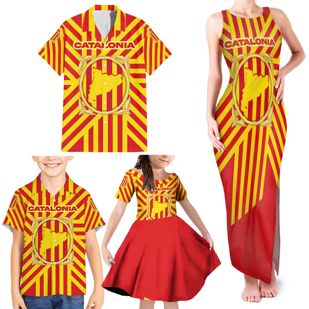 Catalonia Flag Family Matching Tank Maxi Dress and Hawaiian Shirt Autonomous Community of Spain - Wonder Print Shop