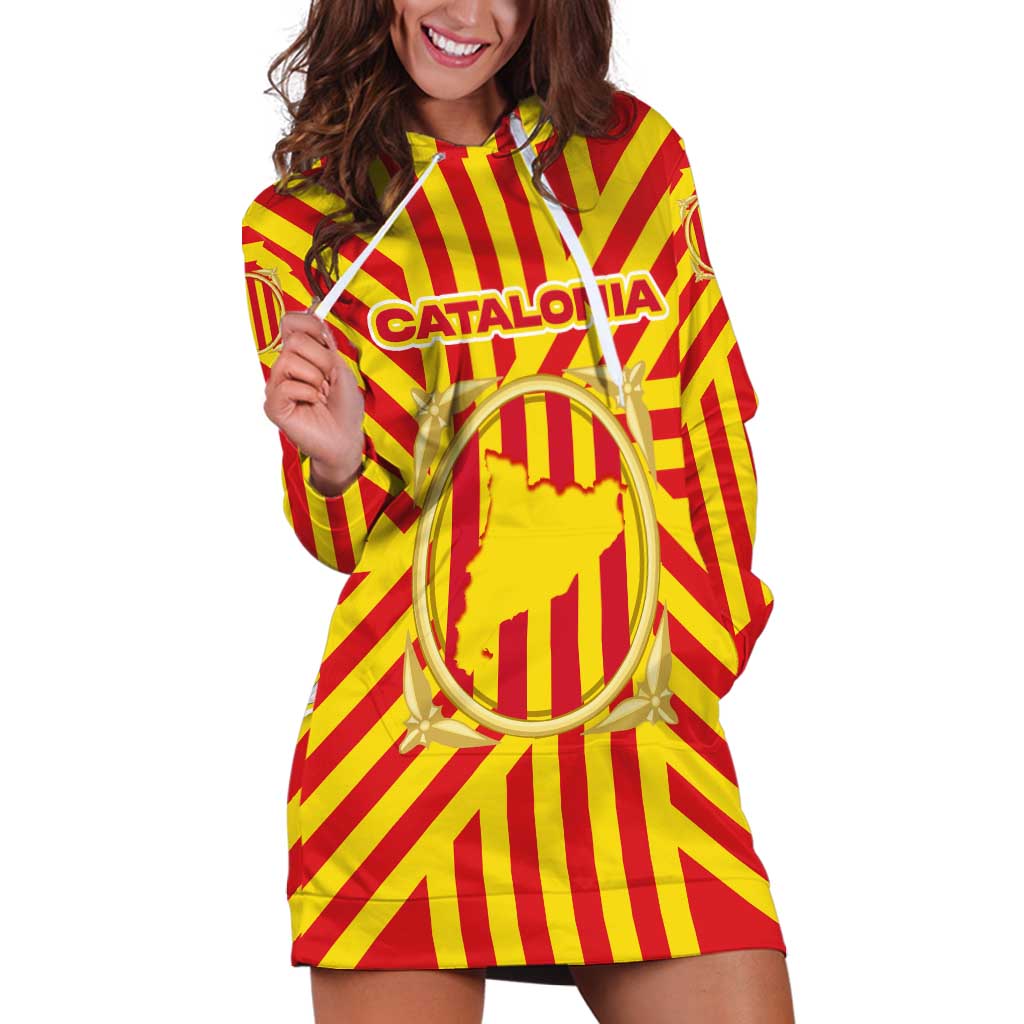Catalonia Flag Hoodie Dress Autonomous Community of Spain - Wonder Print Shop