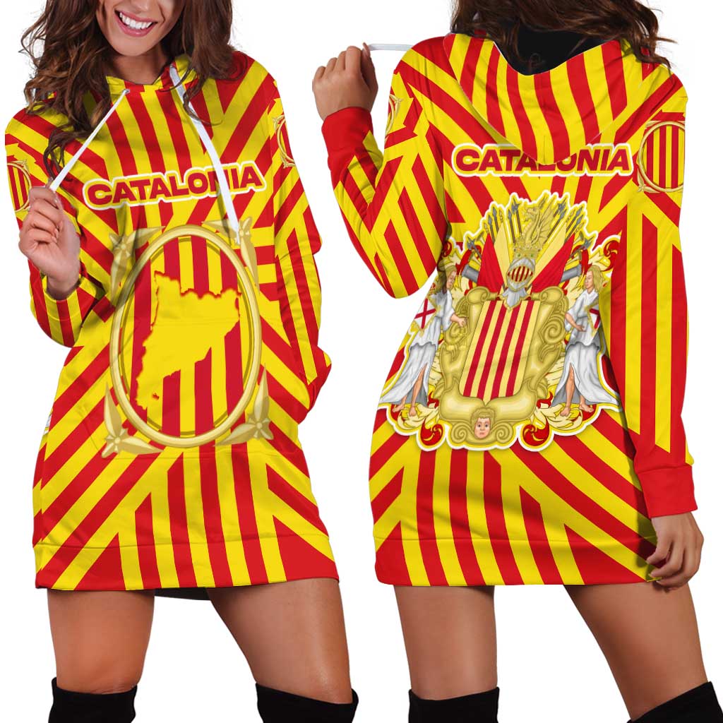 Catalonia Flag Hoodie Dress Autonomous Community of Spain - Wonder Print Shop