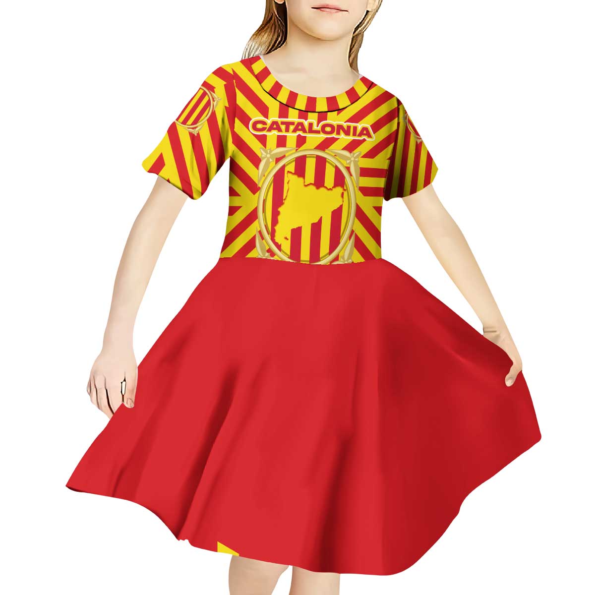 Catalonia Flag Kid Short Sleeve Dress Autonomous Community of Spain - Wonder Print Shop