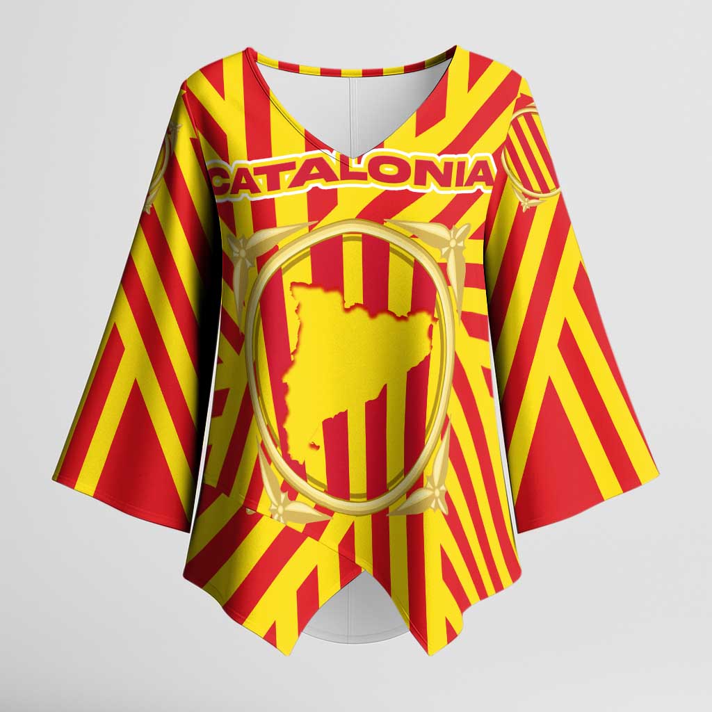Catalonia Flag Kimono Sleeve Blouse Autonomous Community of Spain - Wonder Print Shop