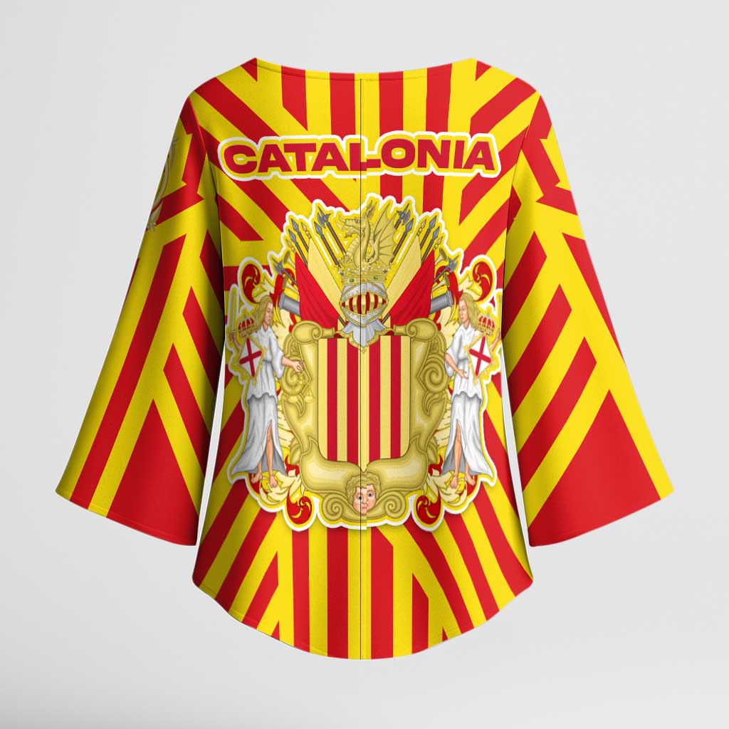 Catalonia Flag Kimono Sleeve Blouse Autonomous Community of Spain - Wonder Print Shop