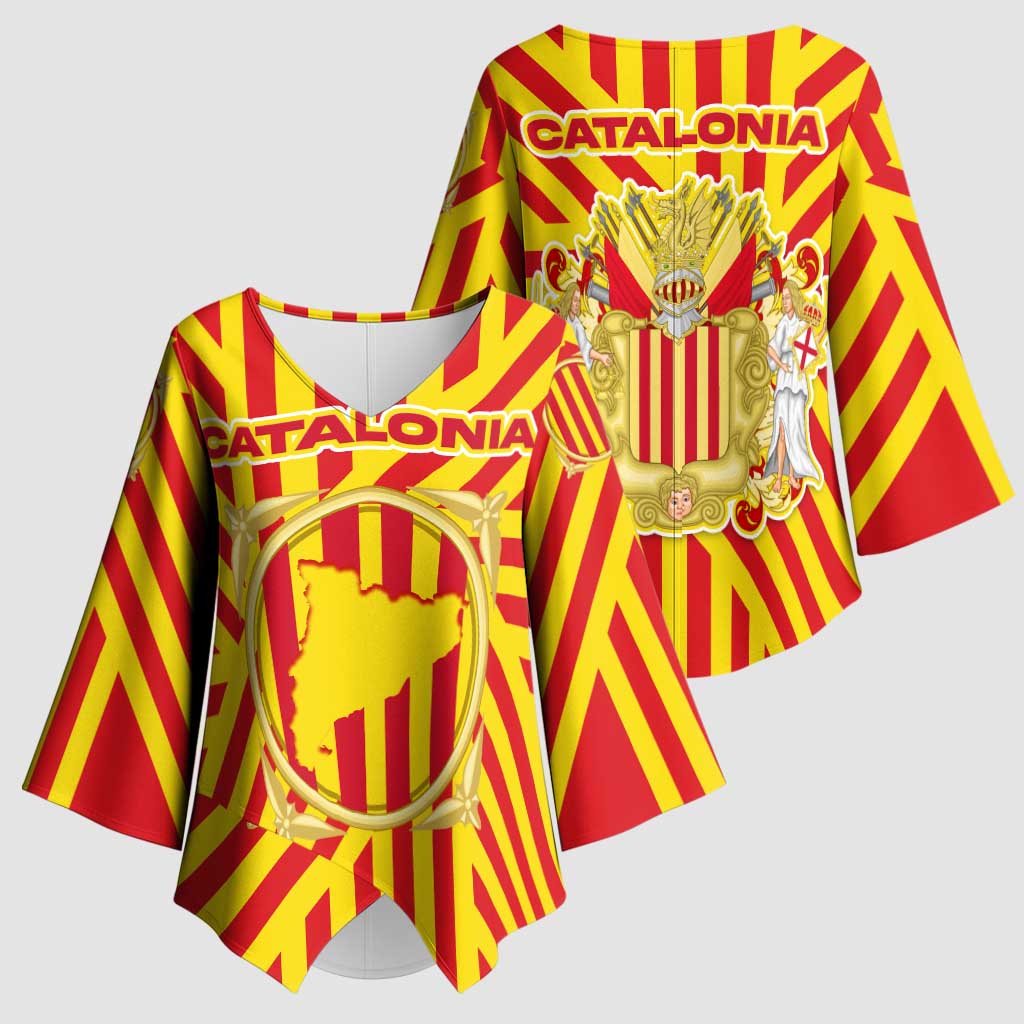 Catalonia Flag Kimono Sleeve Blouse Autonomous Community of Spain - Wonder Print Shop