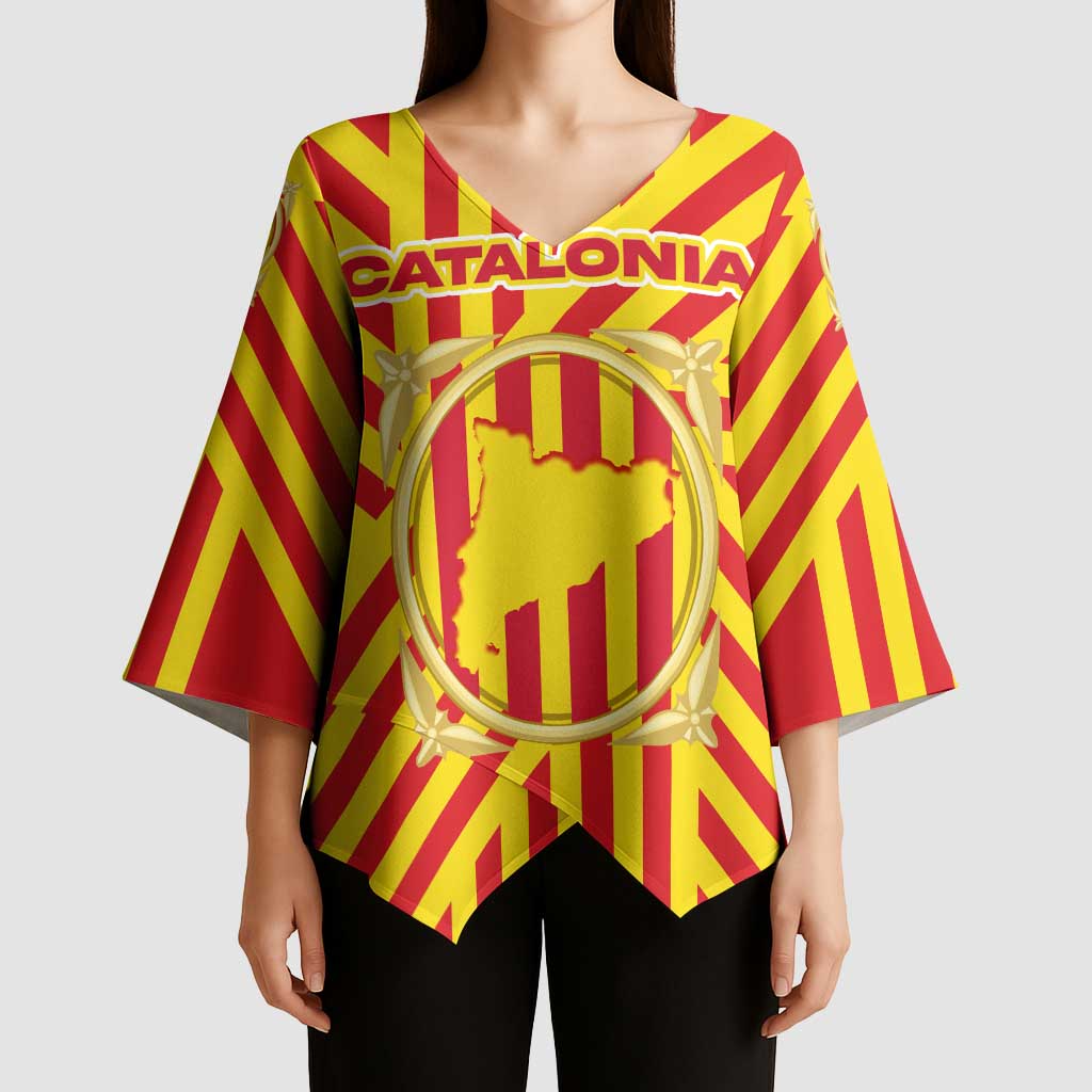 Catalonia Flag Kimono Sleeve Blouse Autonomous Community of Spain - Wonder Print Shop