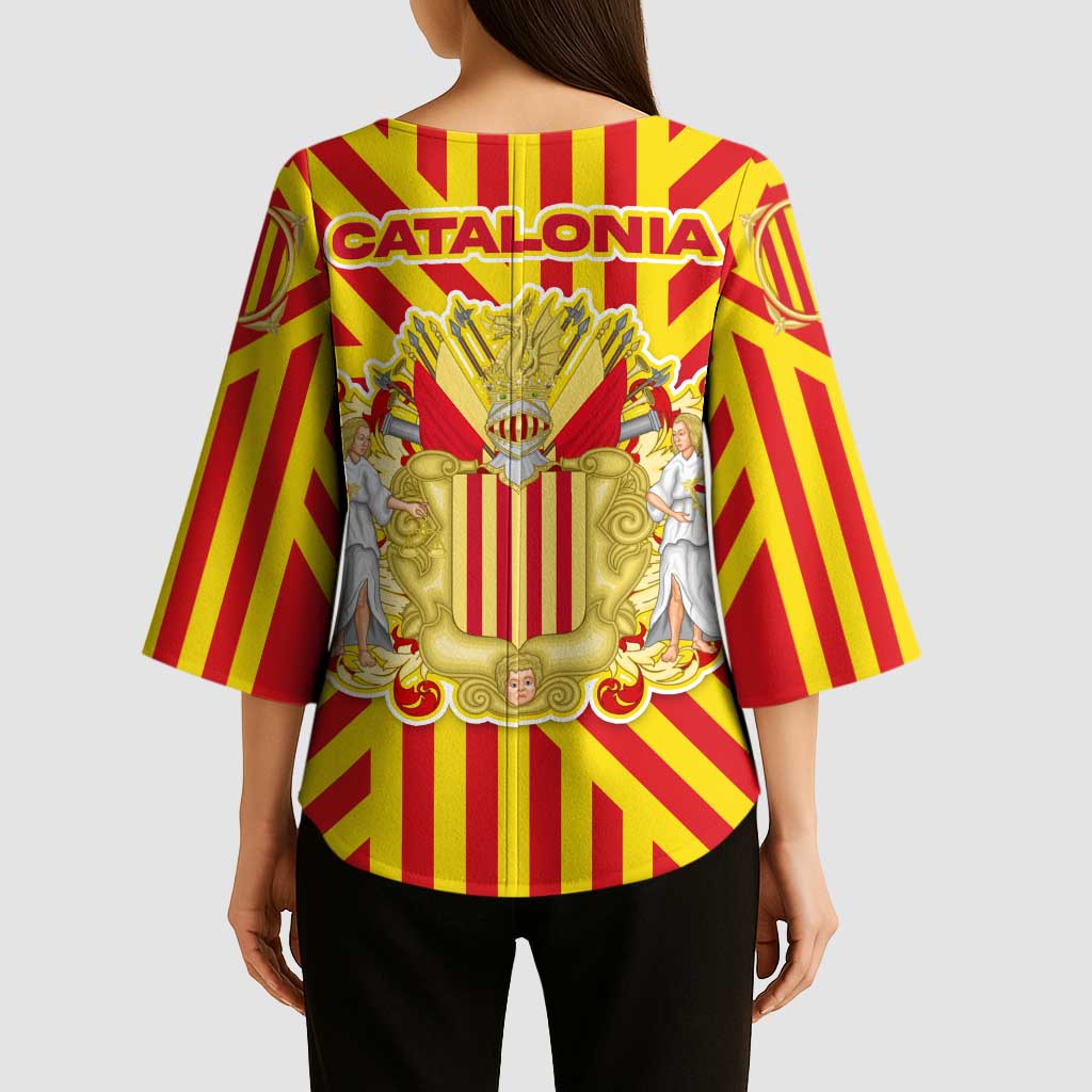 Catalonia Flag Kimono Sleeve Blouse Autonomous Community of Spain - Wonder Print Shop