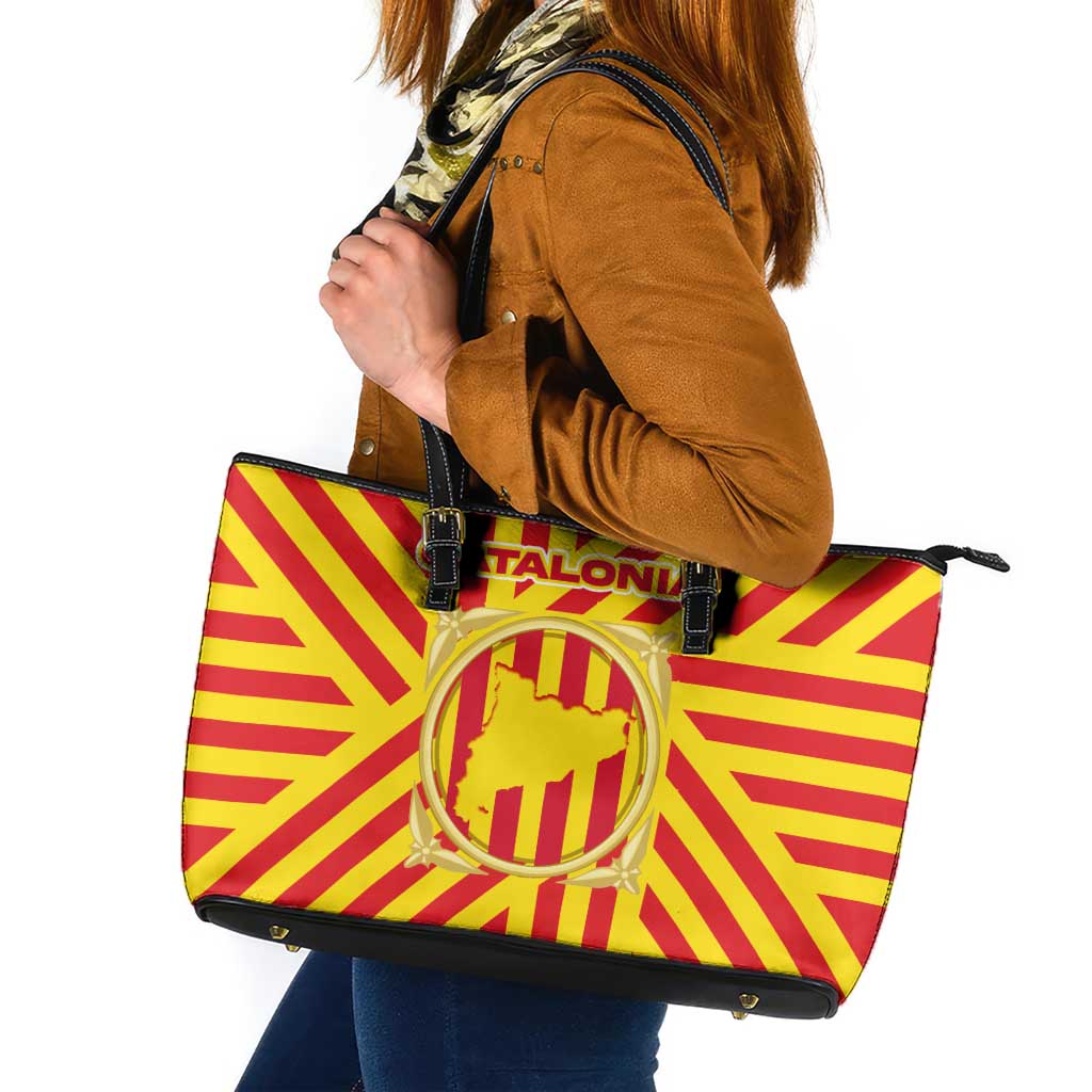 Catalonia Flag Leather Tote Bag Autonomous Community of Spain - Wonder Print Shop