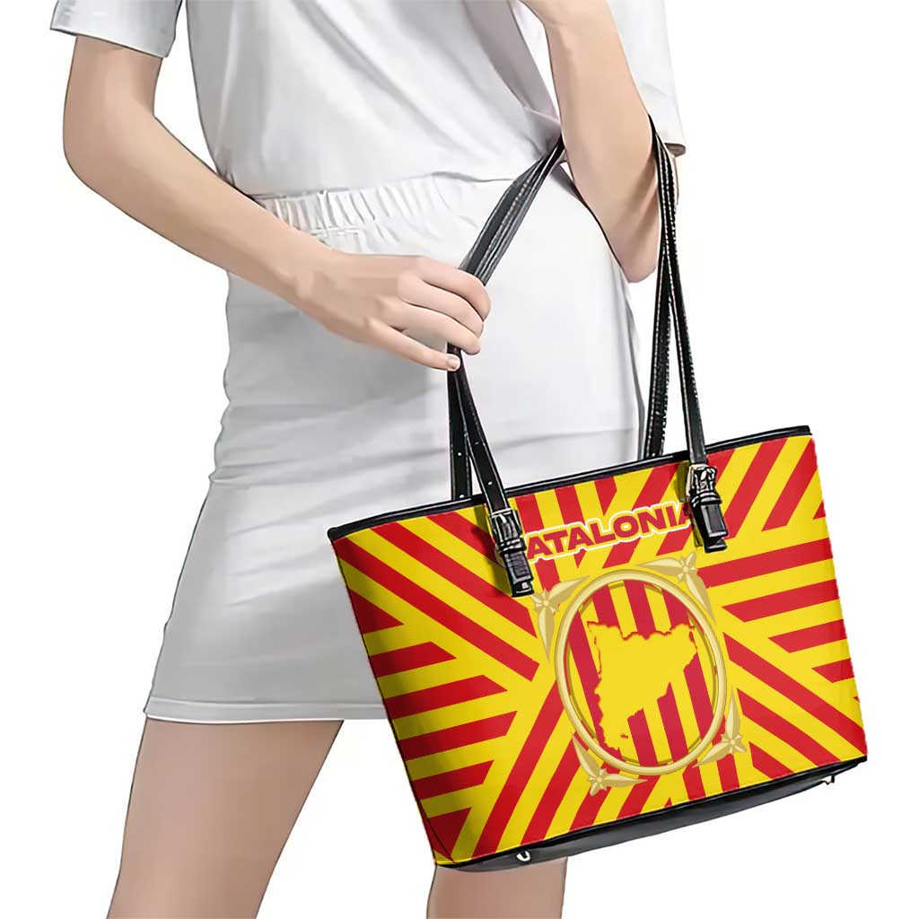 Catalonia Flag Leather Tote Bag Autonomous Community of Spain - Wonder Print Shop