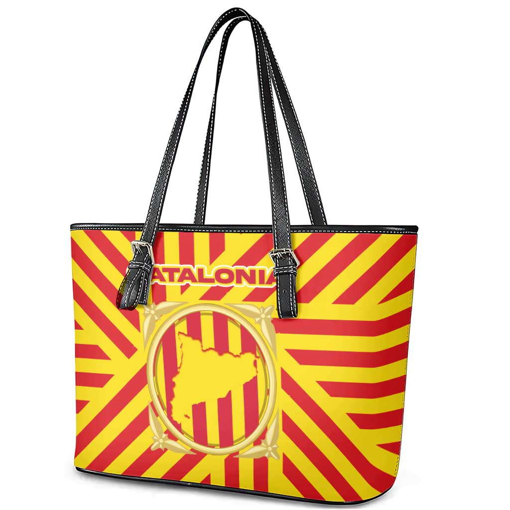 Catalonia Flag Leather Tote Bag Autonomous Community of Spain - Wonder Print Shop