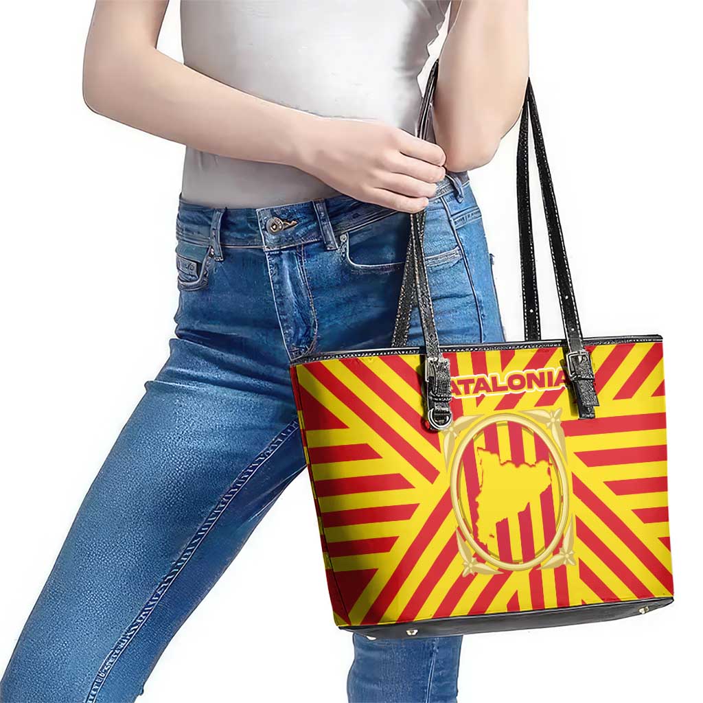 Catalonia Flag Leather Tote Bag Autonomous Community of Spain - Wonder Print Shop