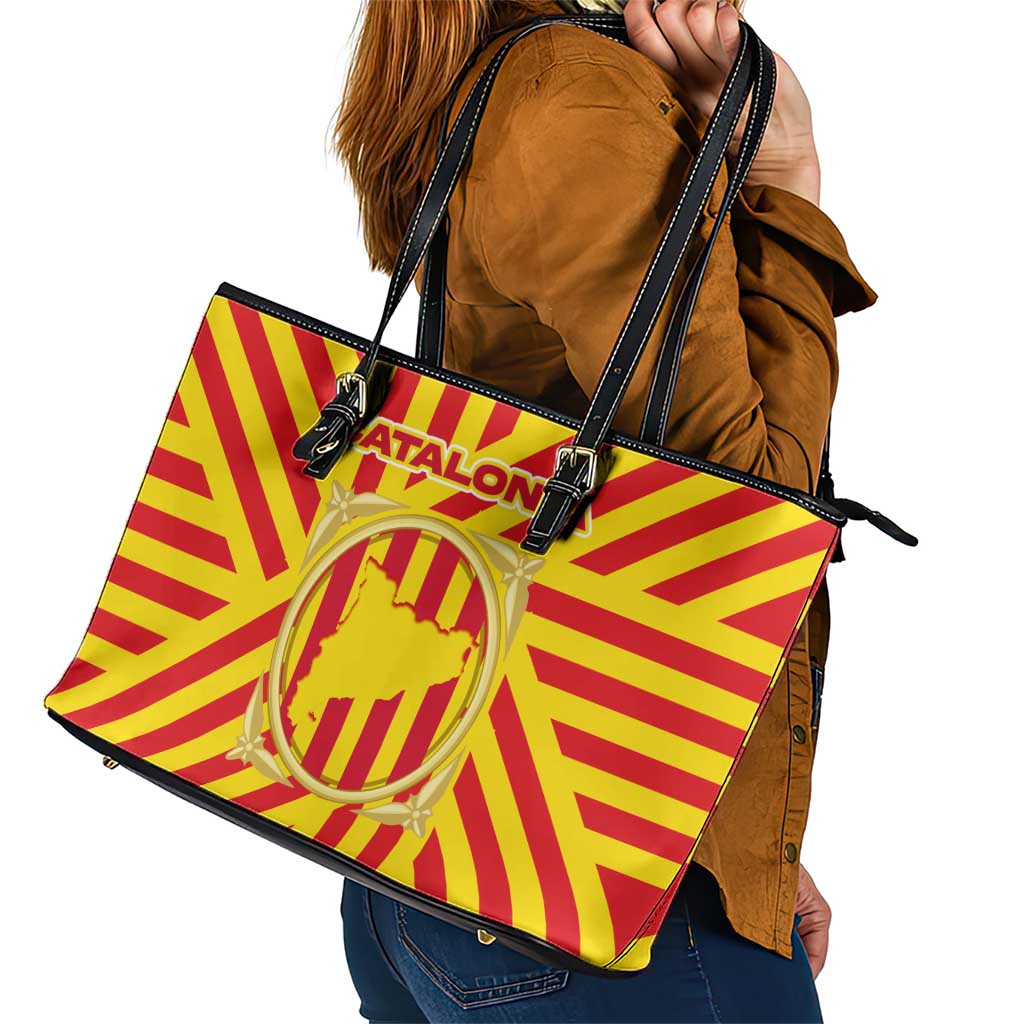 Catalonia Flag Leather Tote Bag Autonomous Community of Spain - Wonder Print Shop
