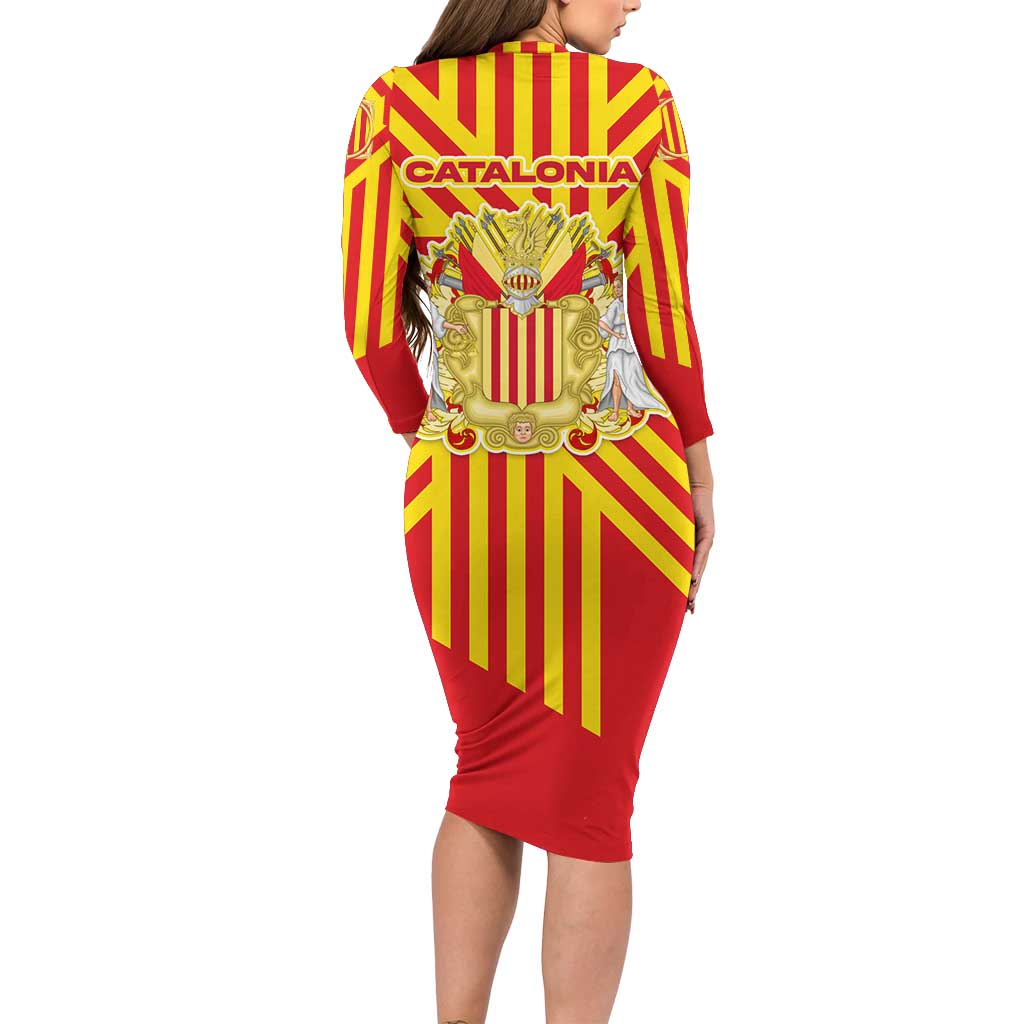 Catalonia Flag Long Sleeve Bodycon Dress Autonomous Community of Spain - Wonder Print Shop