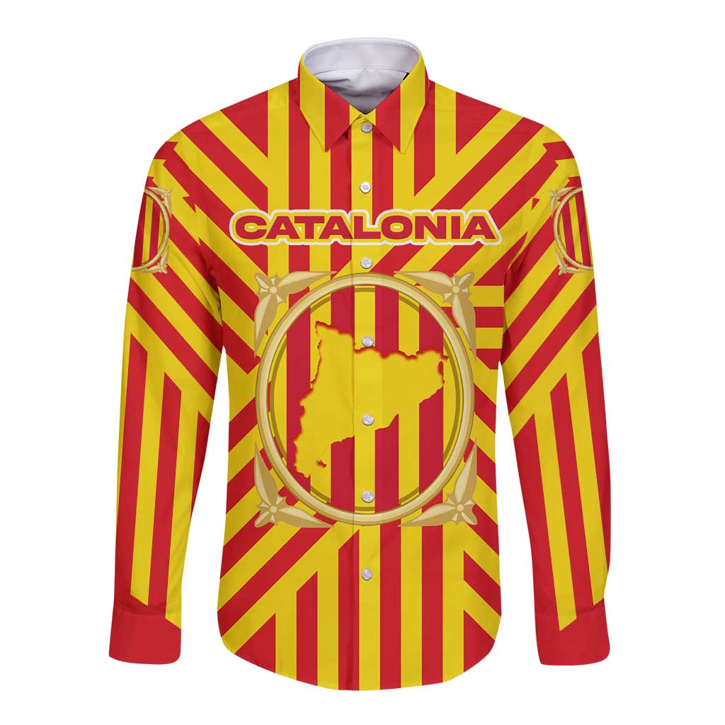 Catalonia Flag Long Sleeve Button Shirt Autonomous Community of Spain - Wonder Print Shop