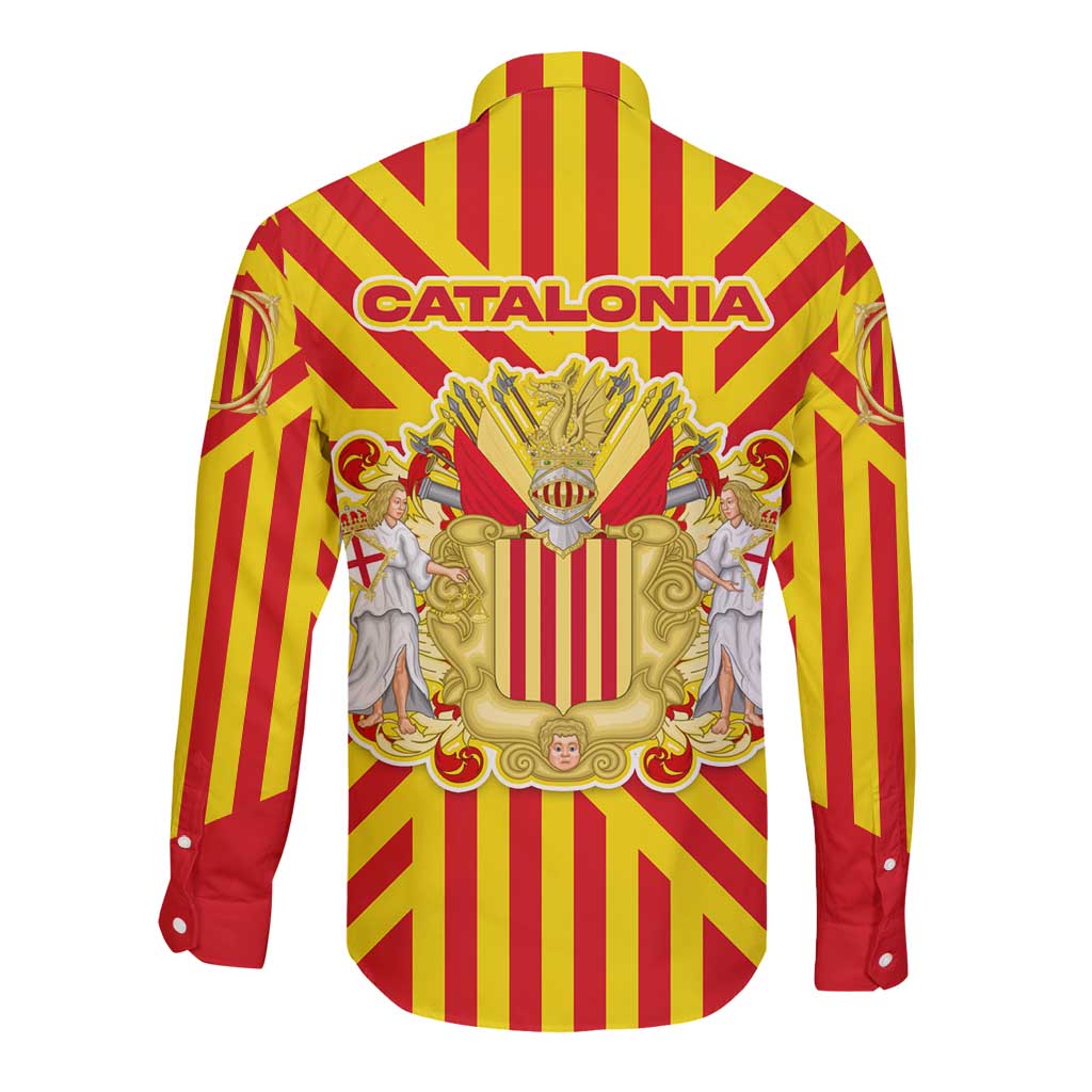 Catalonia Flag Long Sleeve Button Shirt Autonomous Community of Spain - Wonder Print Shop