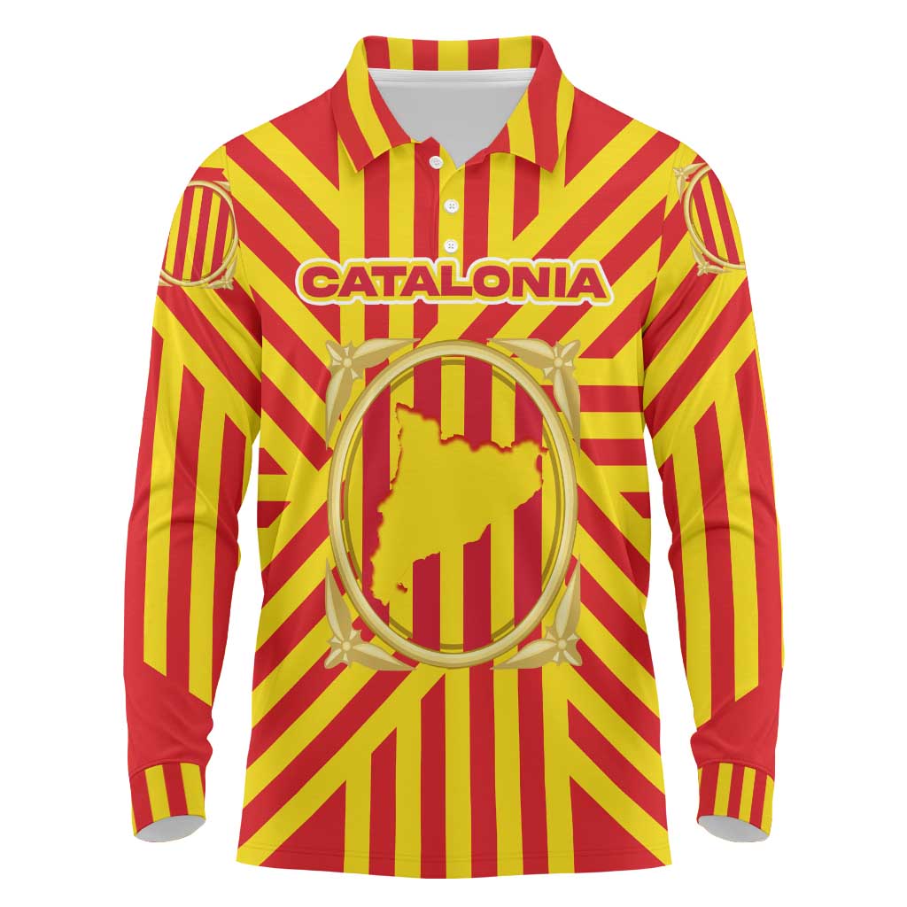 Catalonia Flag Long Sleeve Polo Shirt Autonomous Community of Spain - Wonder Print Shop