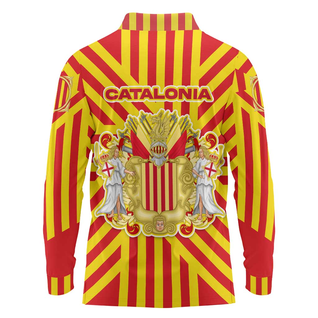 Catalonia Flag Long Sleeve Polo Shirt Autonomous Community of Spain - Wonder Print Shop