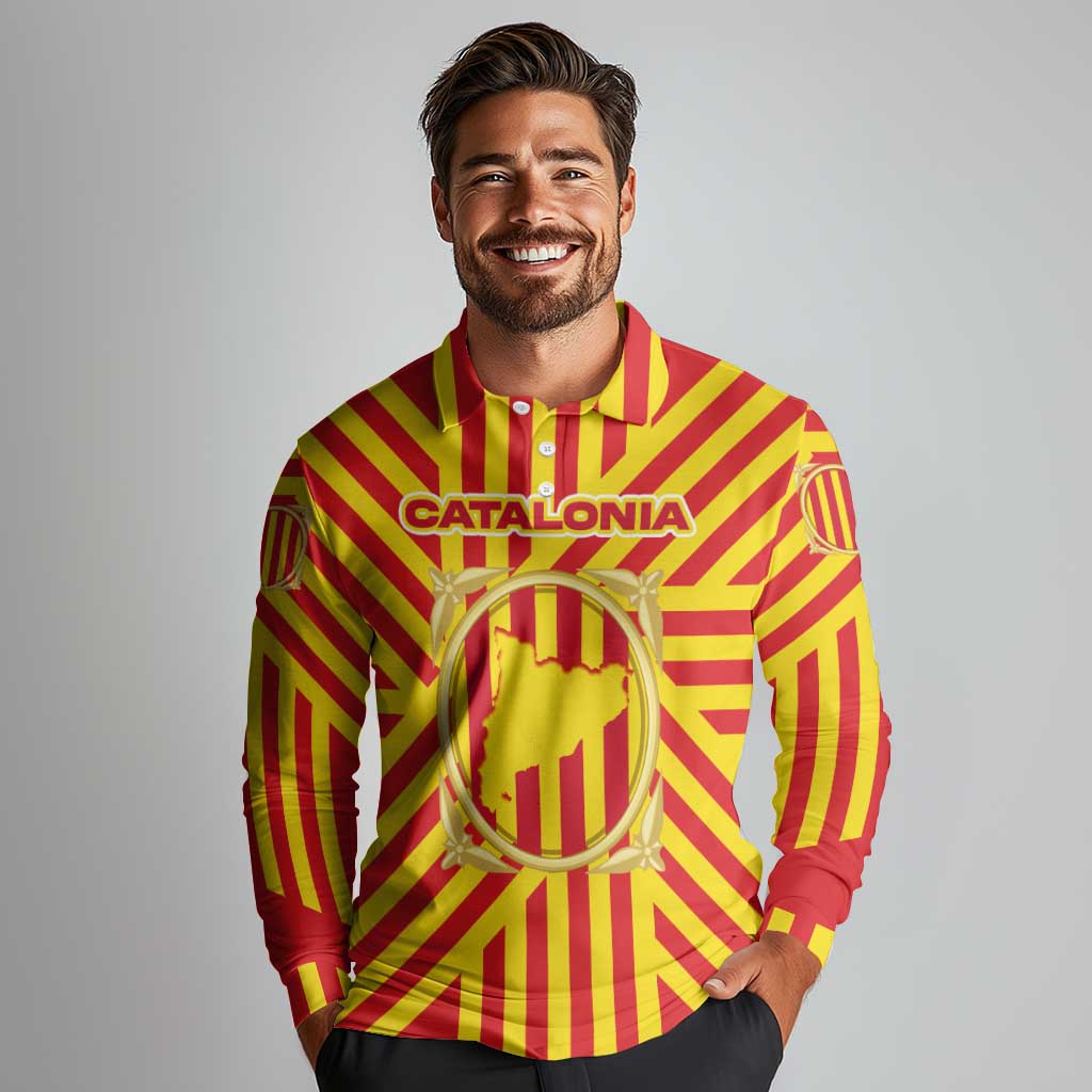 Catalonia Flag Long Sleeve Polo Shirt Autonomous Community of Spain - Wonder Print Shop