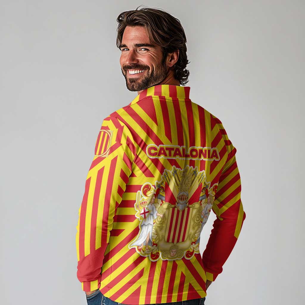 Catalonia Flag Long Sleeve Polo Shirt Autonomous Community of Spain - Wonder Print Shop