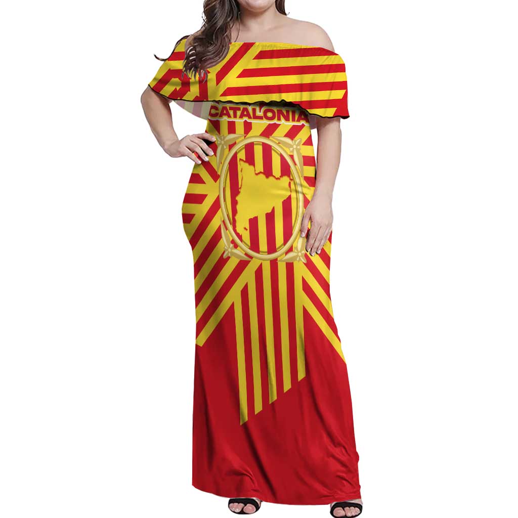 Catalonia Flag Off Shoulder Maxi Dress Autonomous Community of Spain - Wonder Print Shop