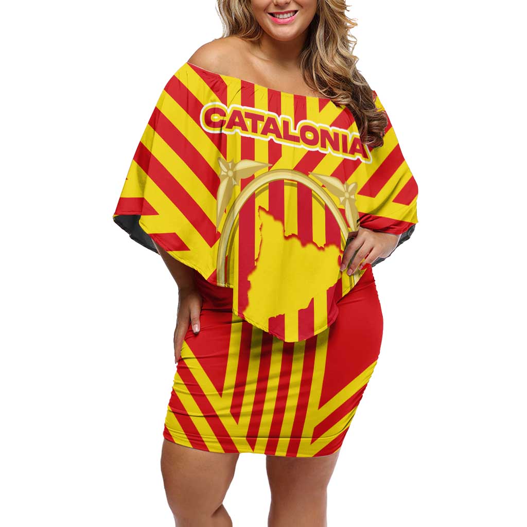Catalonia Flag Off Shoulder Short Dress Autonomous Community of Spain - Wonder Print Shop