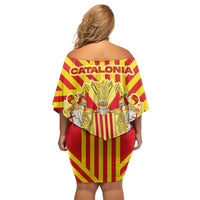 Catalonia Flag Off Shoulder Short Dress Autonomous Community of Spain - Wonder Print Shop