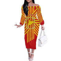Catalonia Flag Off The Shoulder Long Sleeve Dress Autonomous Community of Spain - Wonder Print Shop