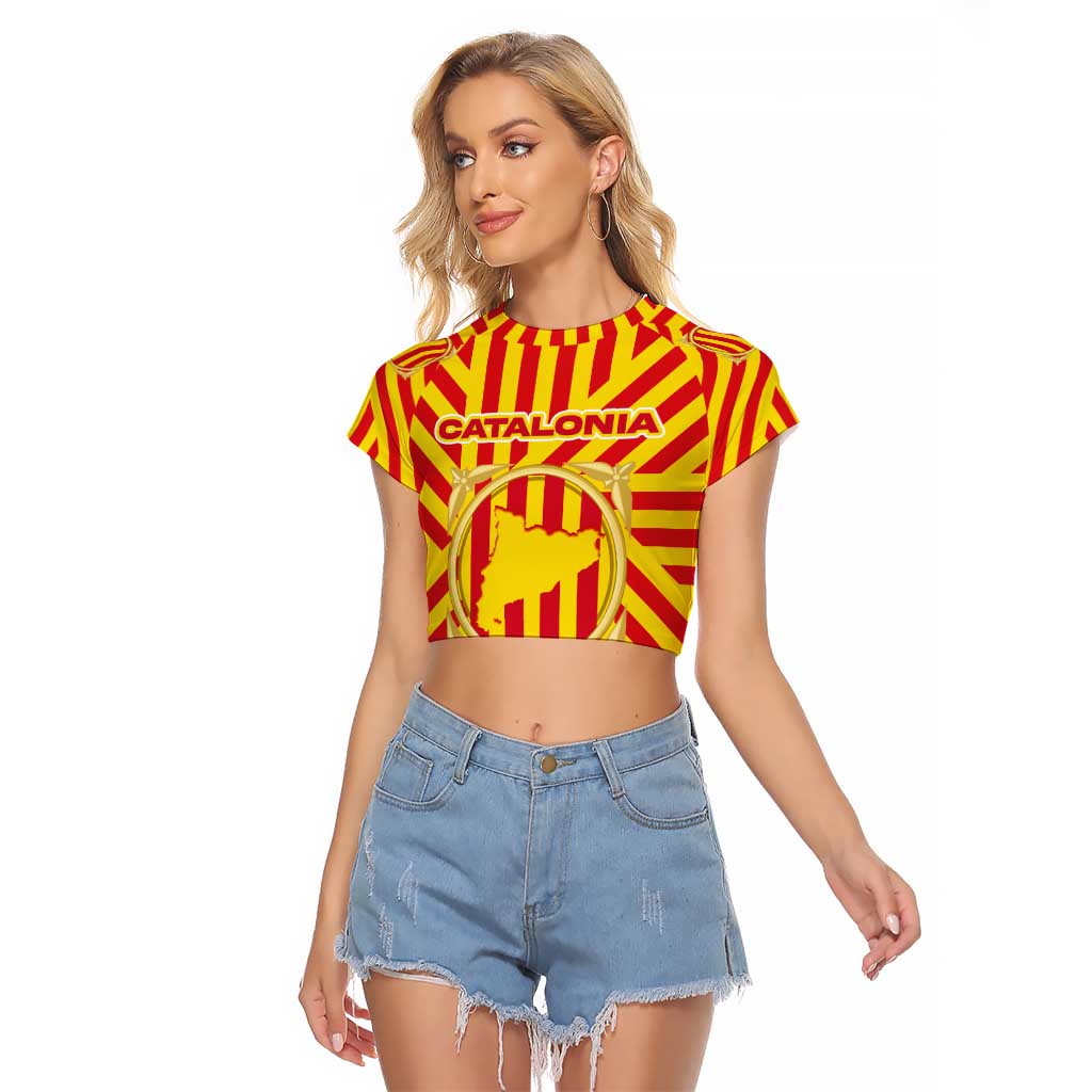 Catalonia Flag Raglan Cropped T Shirt Autonomous Community of Spain - Wonder Print Shop