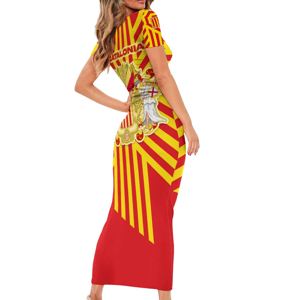 Catalonia Flag Short Sleeve Bodycon Dress Autonomous Community of Spain - Wonder Print Shop
